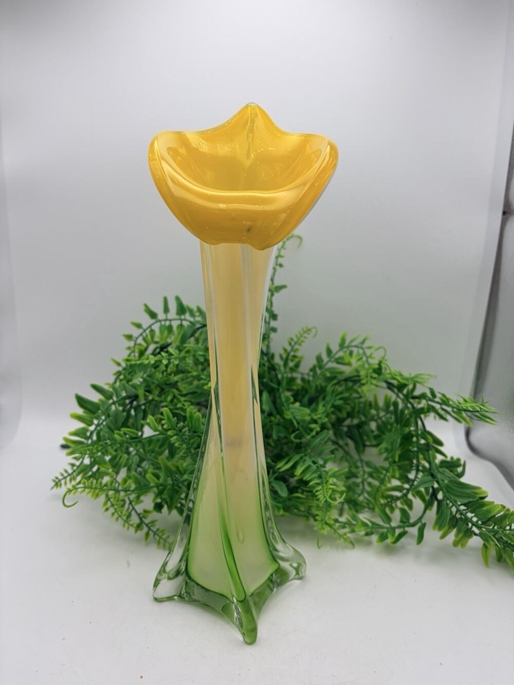 Lily Jack In The Pulpit Art Glass Vase Gradient Yellow & Blue 13" Tall Modern...